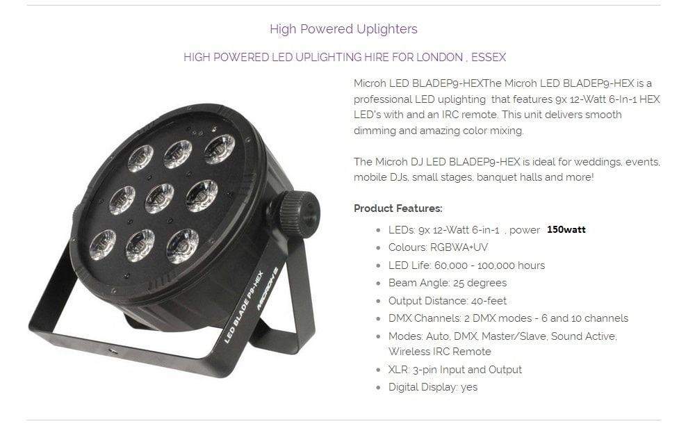 led uplighters mood lighting hire london