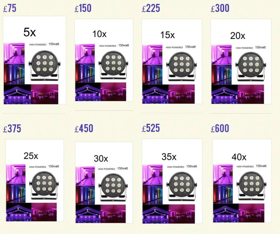 price list for led uplighters hire in london